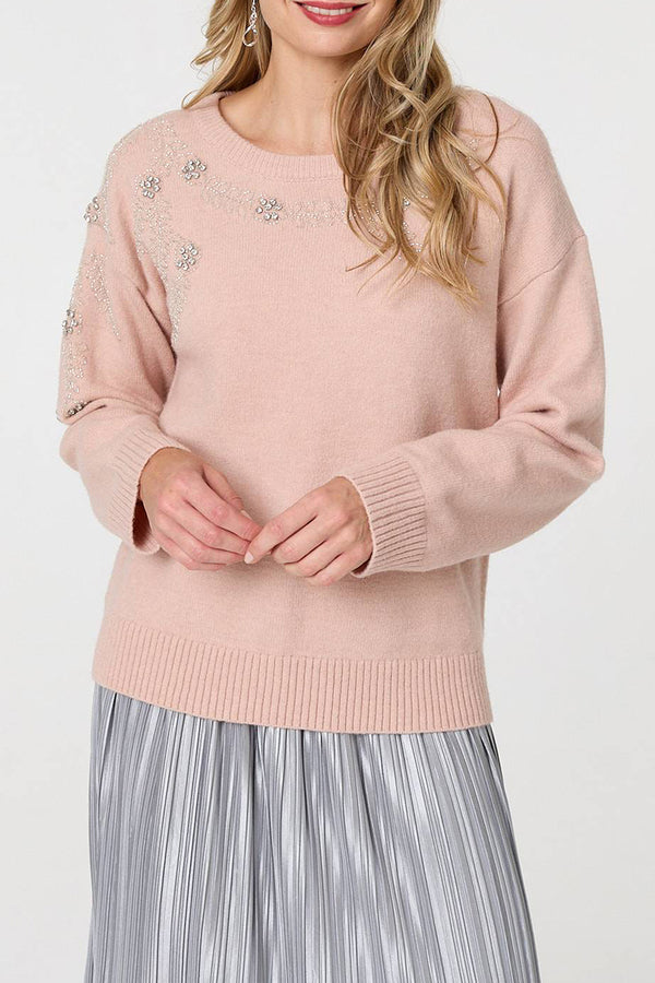 PINK | Floral Sparkle Embellished Jumper