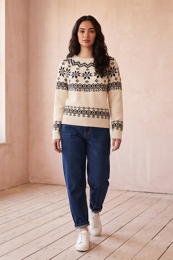 MULTI WHITE| Fairisle Print Long Sleeve Jumper