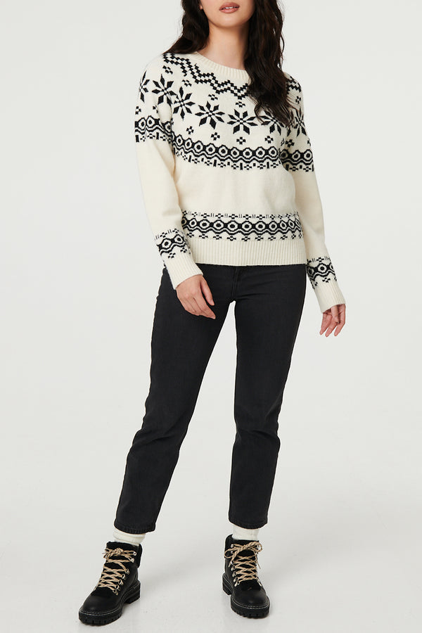 MULTI WHITE| Fairisle Print Long Sleeve Jumper
