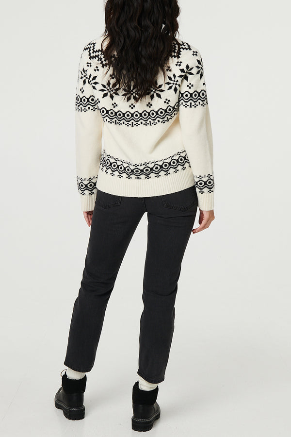 MULTI WHITE| Fairisle Print Long Sleeve Jumper
