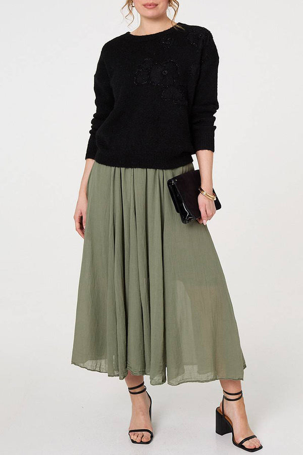 BLACK | Floral Embellished Relaxed Jumper