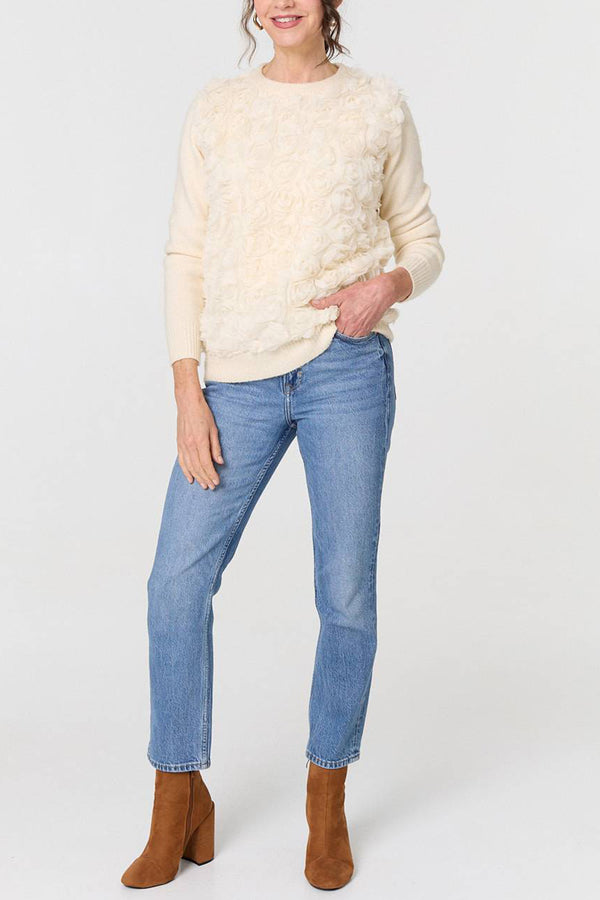 CREAM | Floral Texture Embellished Jumper