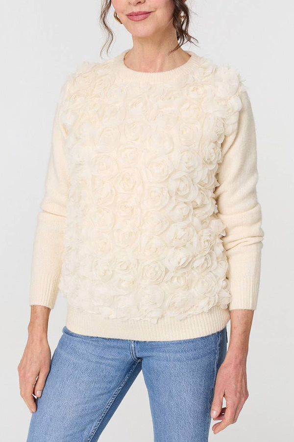 CREAM | Floral Texture Embellished Jumper