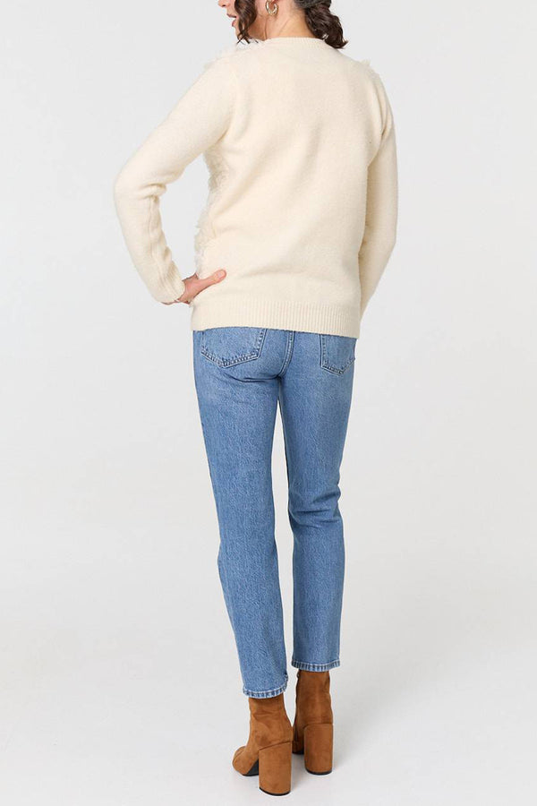 CREAM | Floral Texture Embellished Jumper