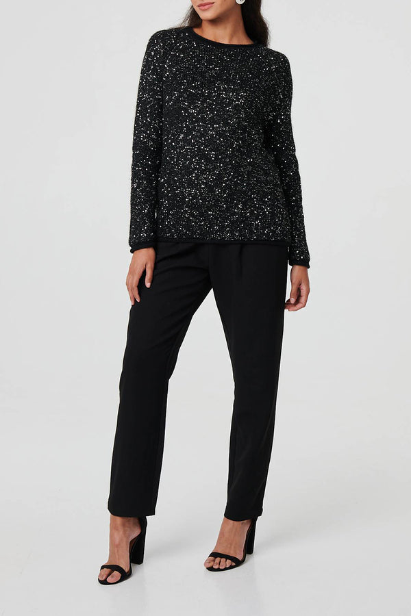 BLACK | Embellished Metallic Jumper