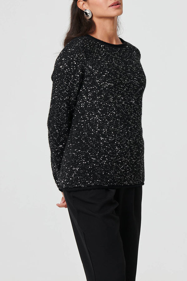 BLACK | Embellished Metallic Jumper