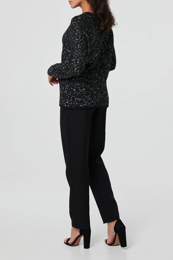 BLACK | Embellished Metallic Jumper