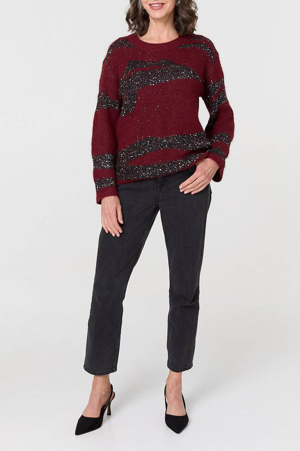 BURGUNDY | Sparkly Long Sleeve Jumper