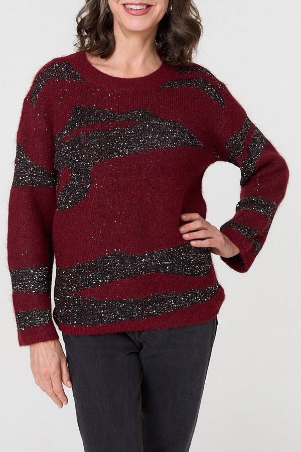 BURGUNDY | Sparkly Long Sleeve Jumper