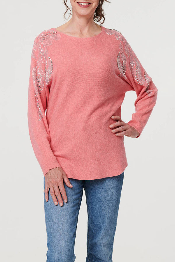 PINK | Embellished Shoulder Knit Top