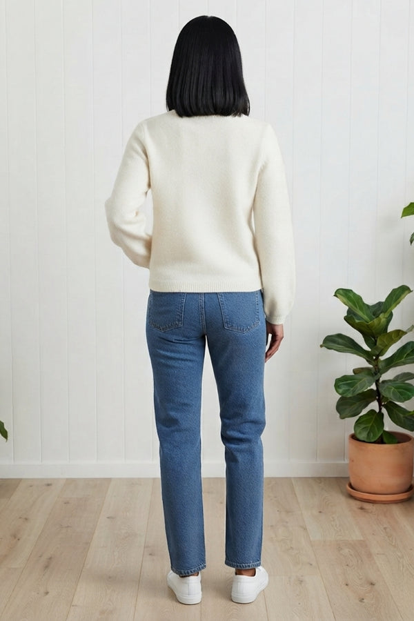 Floral Embroidered Detail Relaxed Jumper| CREAM