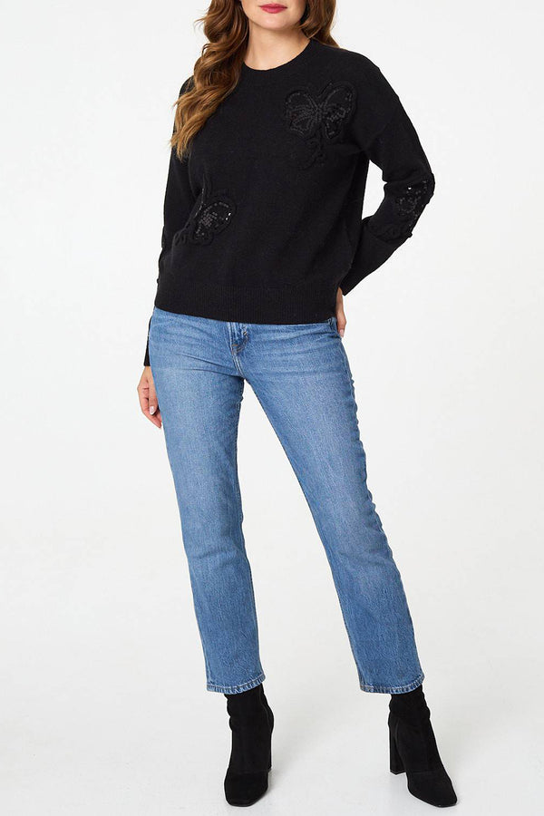 BLACK | Sequin Embellished Relaxed Jumper