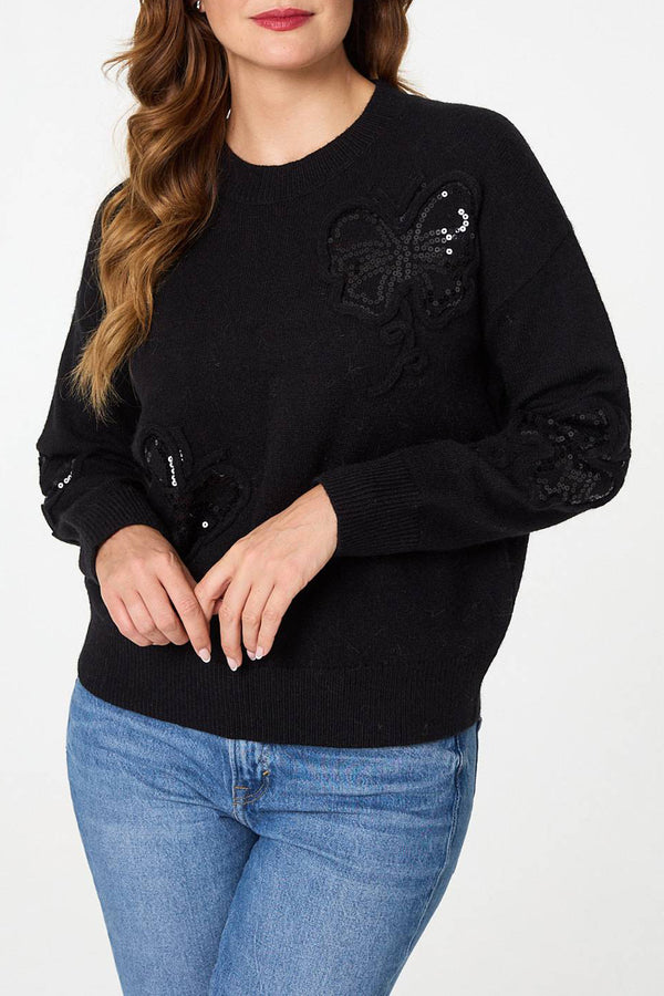 BLACK | Sequin Embellished Relaxed Jumper