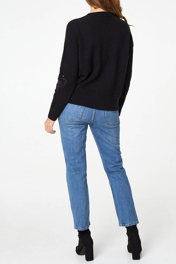 BLACK | Sequin Embellished Relaxed Jumper