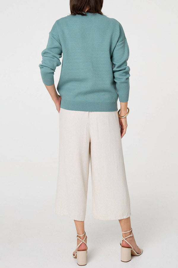 Green | Embroidered Textured Long Sleeve Jumper