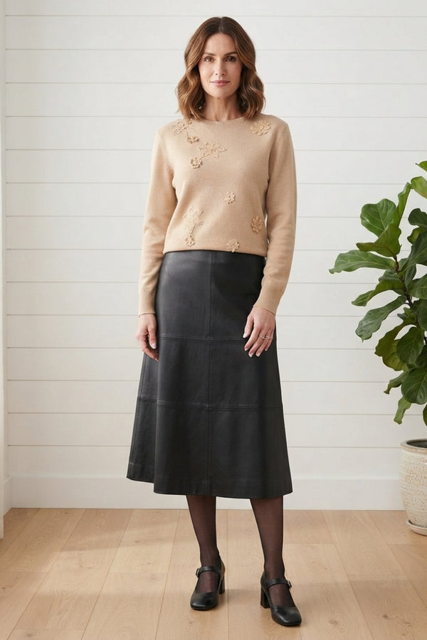 Floral Embroidered Texture Jumper| BEIGE