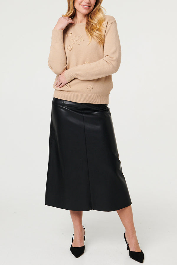 Beige | Floral Embroidered Texture Jumper