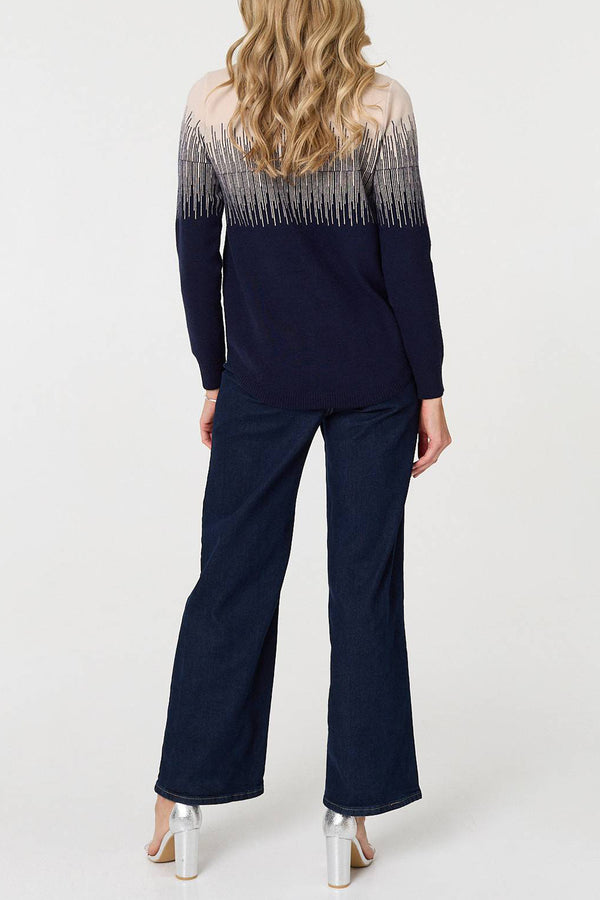 MULTI NAVY| Sparkly Embellished Long Sleeve Knit Top
