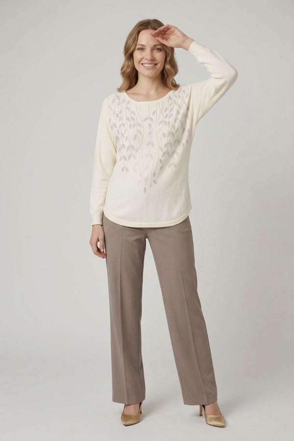 Diamante Detail Batwing Relaxed Jumper| WHITE