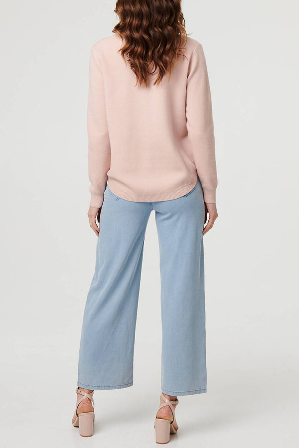 Pink | Floral Sparkle Texture Long Sleeve Jumper