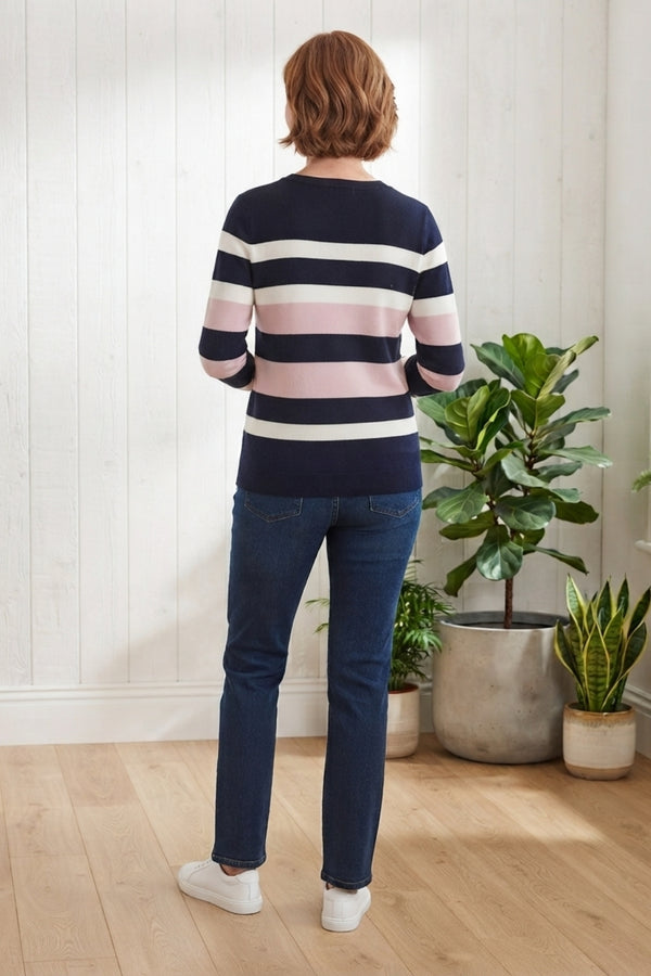 Diamante Star Striped Batwing Jumper| MULTI BLUE