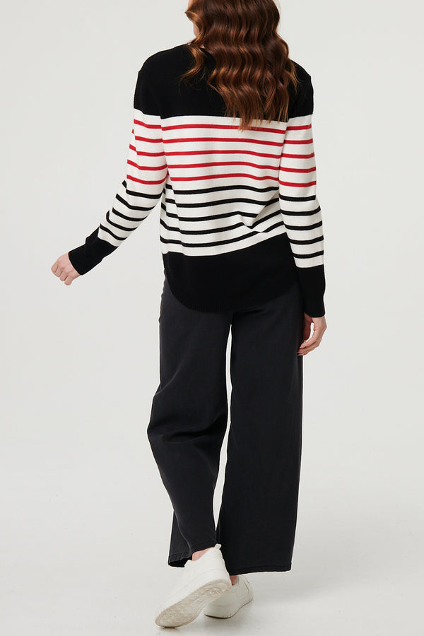 Multi Black| Striped Diamante Long Sleeve Jumper