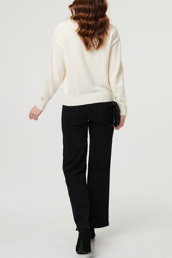 White | Butterfly Print Sparkly Relaxed Jumper