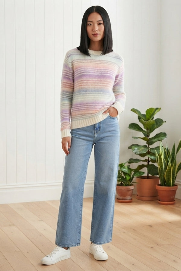 Striped Textured Drop Shoulder Jumper| MULTI WHITE