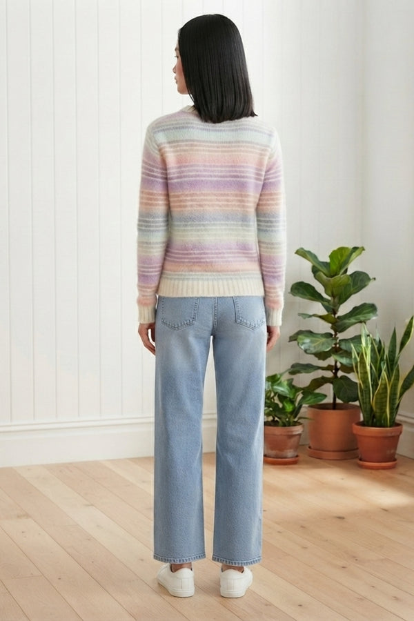 Striped Textured Drop Shoulder Jumper| MULTI WHITE