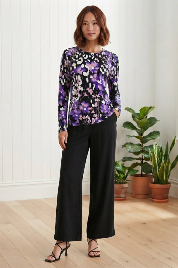 Floral Long Sleeve Slim Fit Top| PURPLE