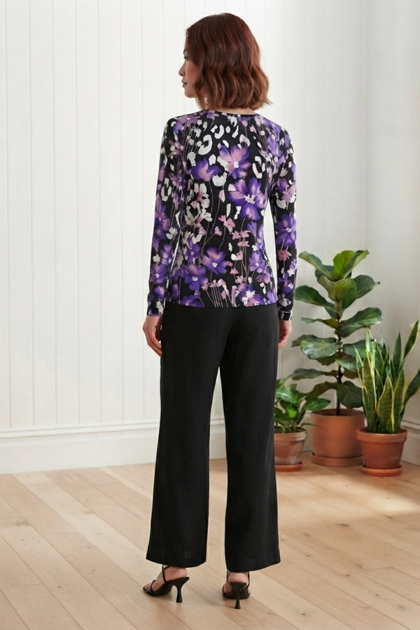 Floral Long Sleeve Slim Fit Top| PURPLE