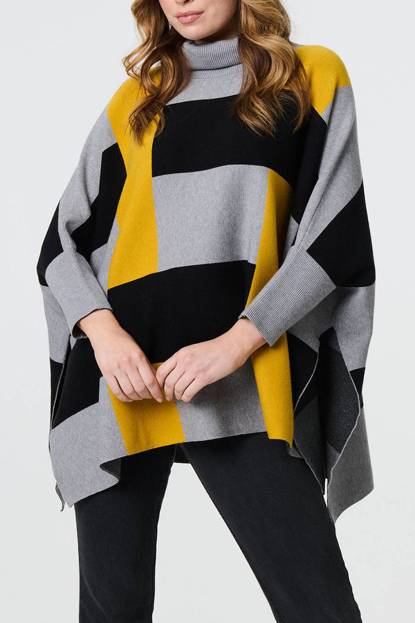 MUSTARD | Colour Block Roll Neck Oversized Poncho
