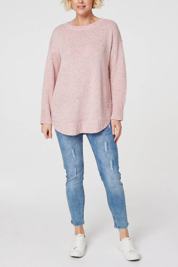 Pink | Speckled Oversized Knit Pullover