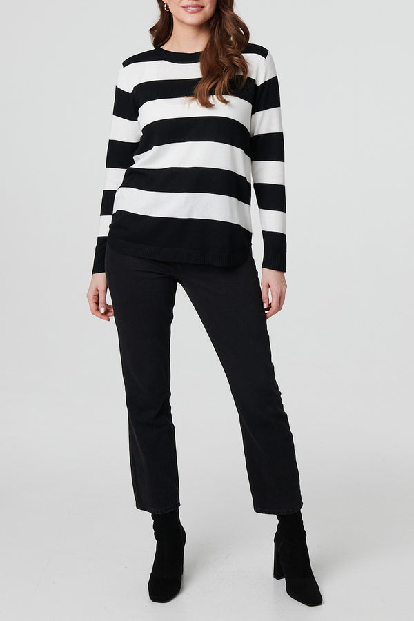 BLACK | Striped Long Sleeve Relaxed Jumper