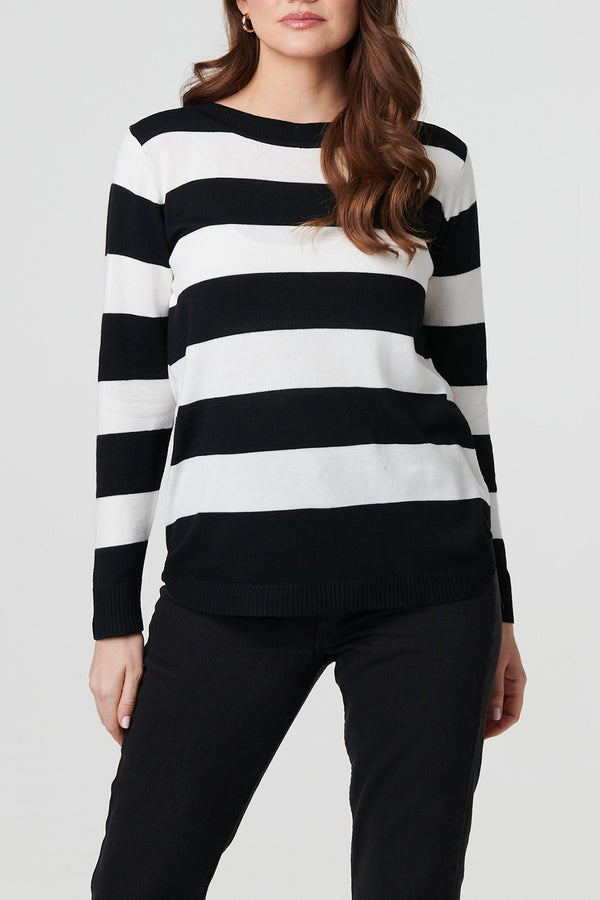 BLACK | Striped Long Sleeve Relaxed Jumper