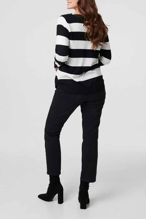 BLACK | Striped Long Sleeve Relaxed Jumper