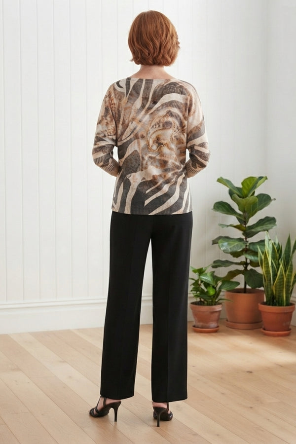 Layered Print Batwing Sleeve Jumper| BROWN
