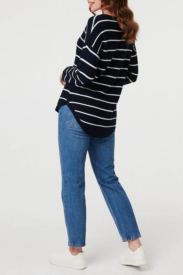 NAVY | Striped Drop Shoulder Relaxed Top