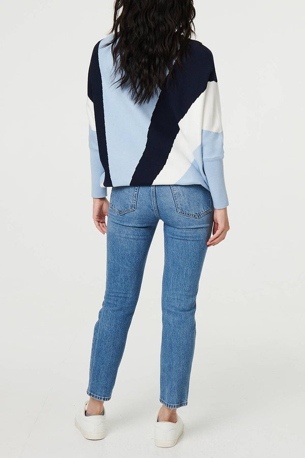 BLUE | Colour Block Batwing Sleeve Jumper