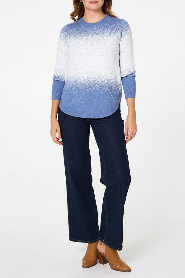 BLUE | Printed Curve Hem Relaxed Jumper