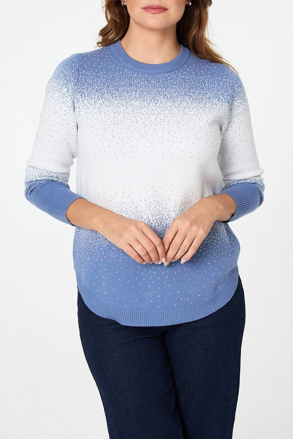 BLUE | Printed Curve Hem Relaxed Jumper