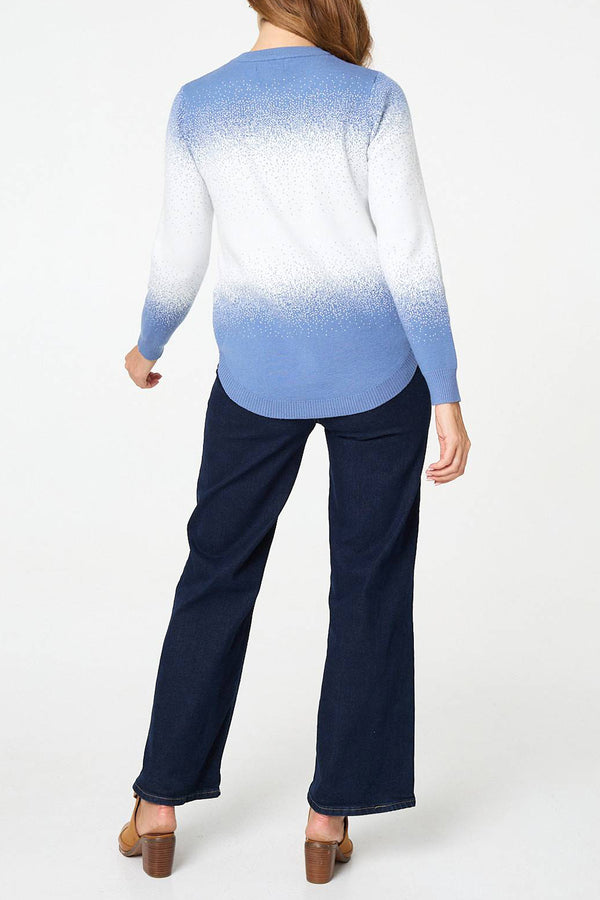 BLUE | Printed Curve Hem Relaxed Jumper