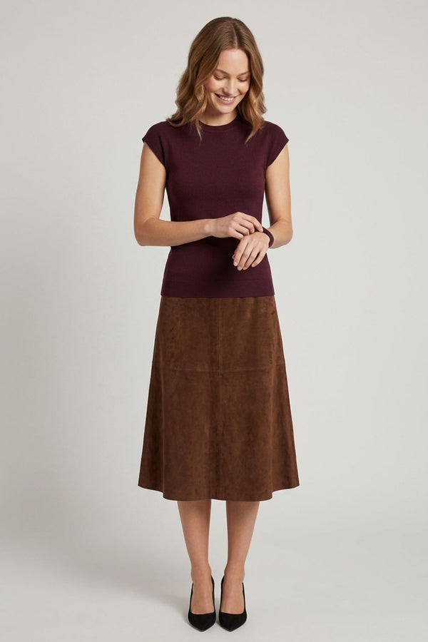 Slim Fit Short Sleeve Knit Top| BURGUNDY