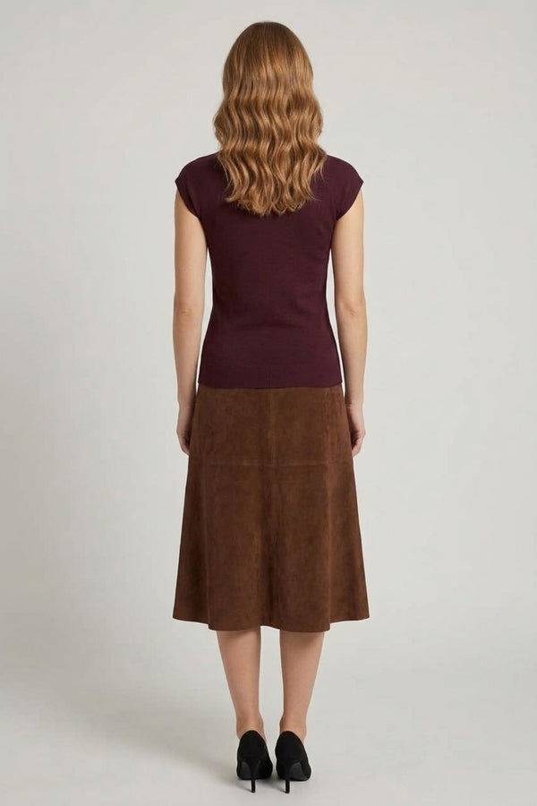 Slim Fit Short Sleeve Knit Top| BURGUNDY