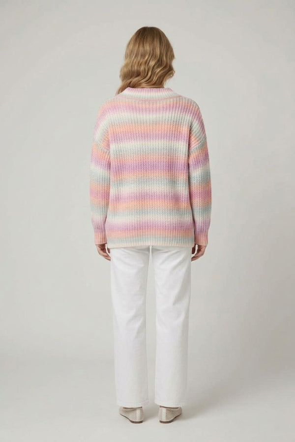 Striped V-Neck Relaxed Textured Jumper| LAVENDER