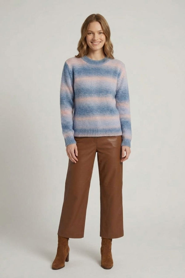 Stripe Textured Long Sleeve Jumper| MULTI BLUE