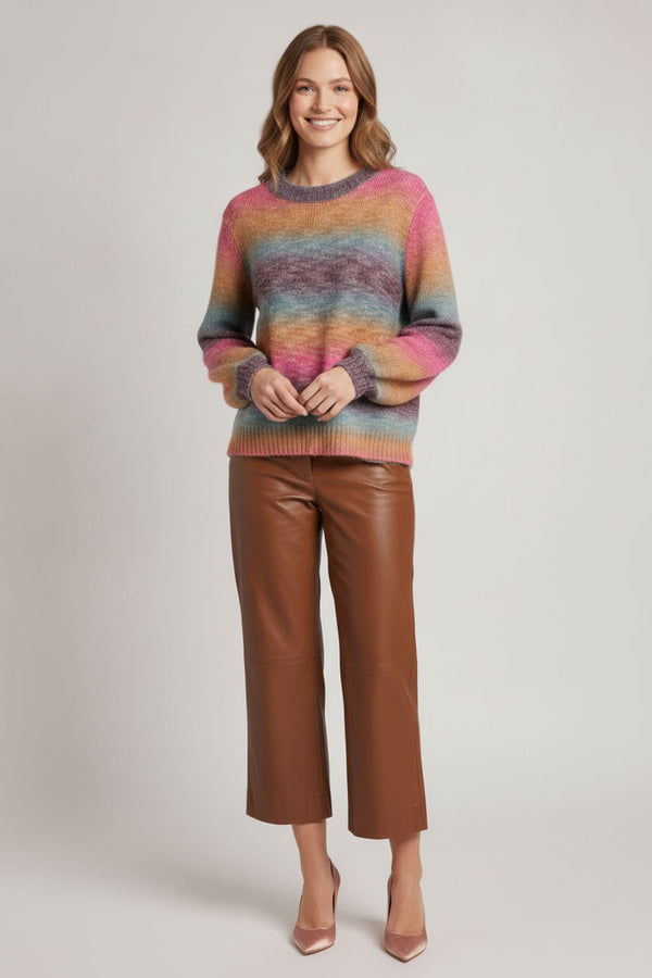 Stripe Textured Long Sleeve Jumper| MULTI PINK