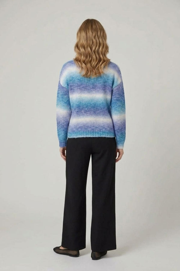 Rainbow Print Relaxed V-Neck Jumper| MULTI BLUE