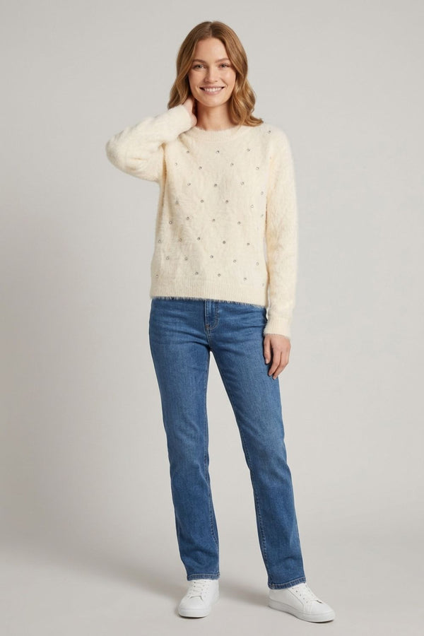 Sparkle Embellished Soft Texture Jumper| CREAM