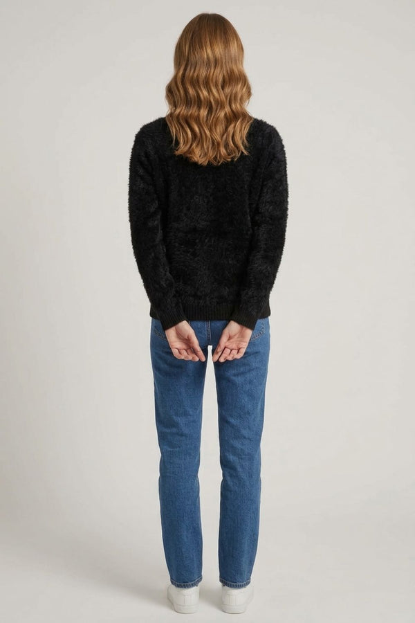 Soft Textured Pearl Embellished Jumper| BLACK